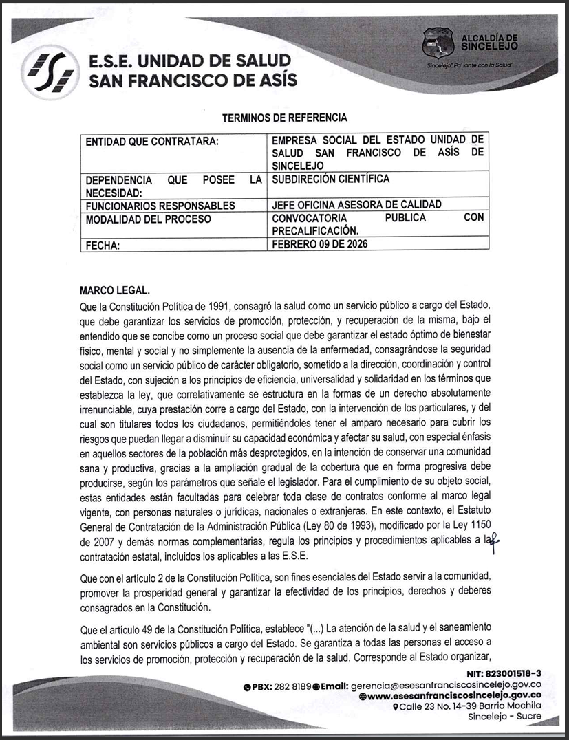 CONVOCATORIA PÚBLICA CON PRECALIFICACIÓN 004-2026